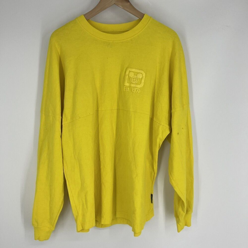 Walt Disney World Spirit Jersey T Shirt Size Medium Neon Yellow Long Sleeve Crew